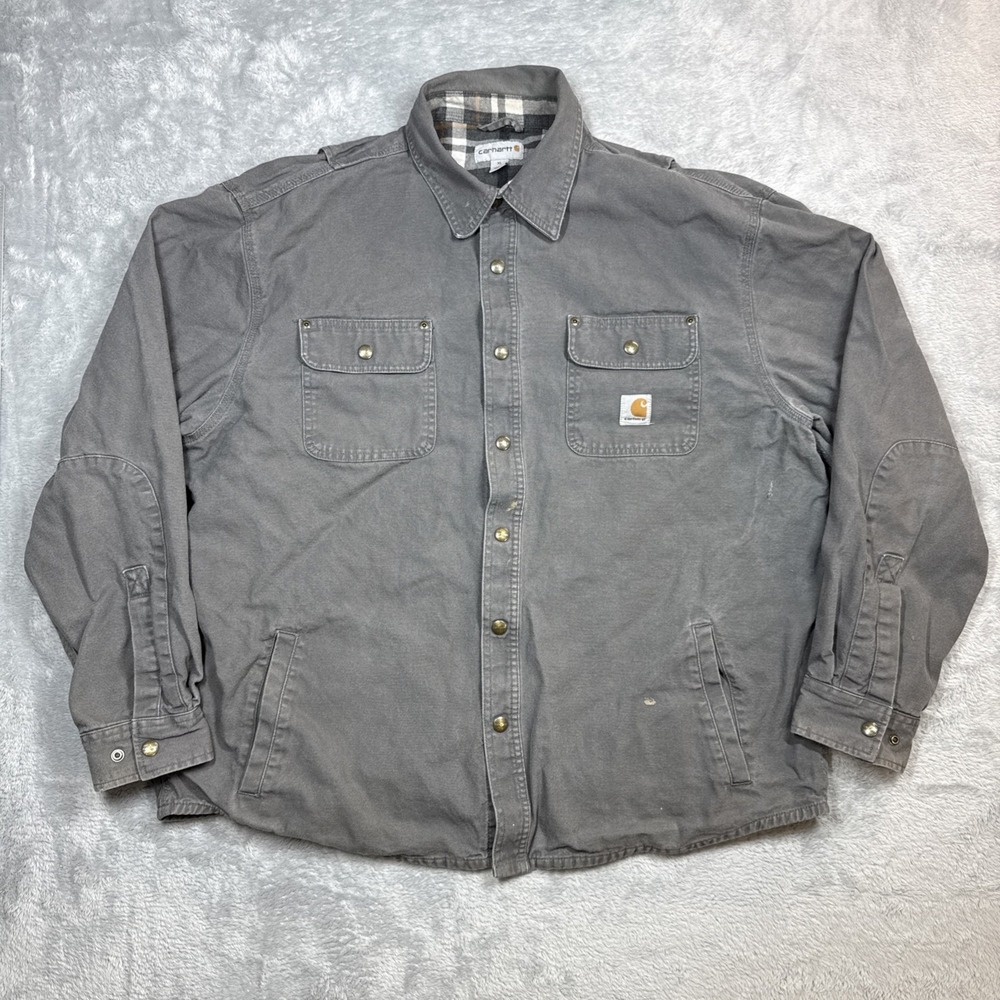 Carhartt Weathered Canvas Shirt Jacket Men XL Gray Distressed Faded